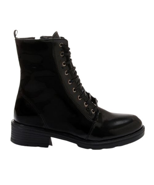 XO Style Solid Half Boot Faux Leather With Lace Up For Women - Black