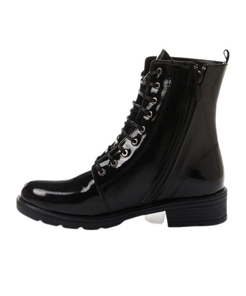 XO Style Solid Half Boot Faux Leather With Lace Up For Women - Black