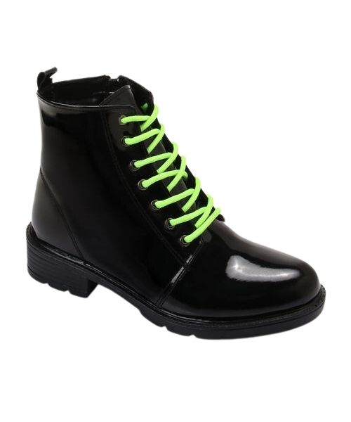 XO Style Solid Half Boot Faux Leather With Lace Up For Women - Black Lime