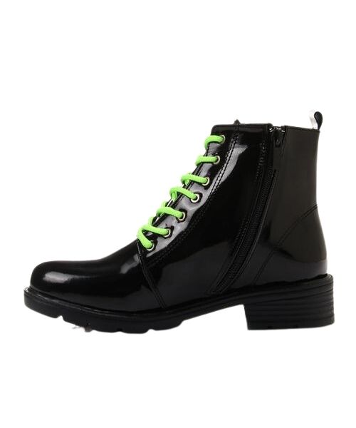 XO Style Solid Half Boot Faux Leather With Lace Up For Women - Black Lime