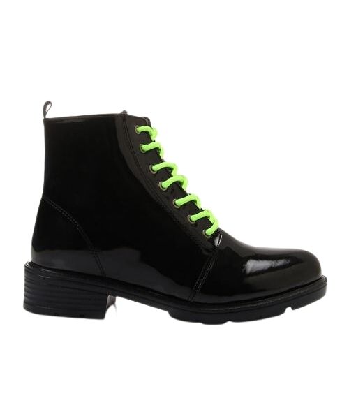 XO Style Solid Half Boot Faux Leather With Lace Up For Women - Black Lime