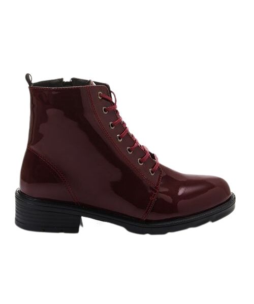 XO Style Solid Half Boot Faux Leather With Lace Up For Women - Dark Red