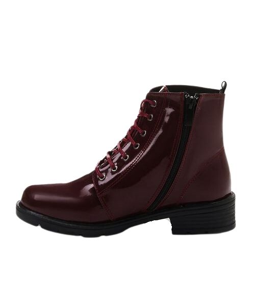 XO Style Solid Half Boot Faux Leather With Lace Up For Women - Dark Red