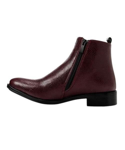 XO Style Patterned Half Boot Faux Leather For Women - Dark Red