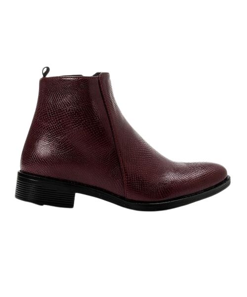 XO Style Patterned Half Boot Faux Leather For Women - Dark Red