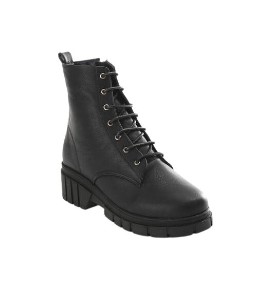 XO Style Solid Half Boot Faux Leather With Lace Up For Women - Black