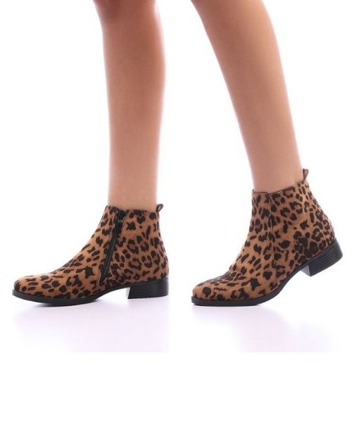 XO Style Tiger Printed Half Boot Shamoa For Women - Brown Beige