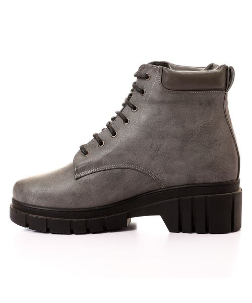 XO Style Solid Half Boot Faux Leather With Lace Up For Women - Grey