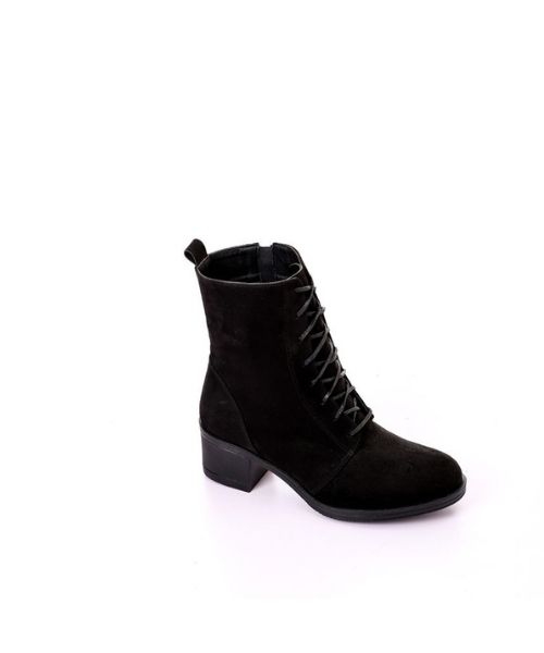 XO Style Solid Half Boot Shamoa With Lace Up For Women - Black