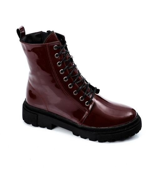 XO Style Solid Half Boot Faux Leather For Women - Dark Red