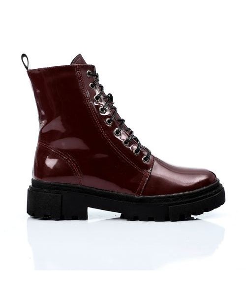 XO Style Solid Half Boot Faux Leather For Women - Dark Red