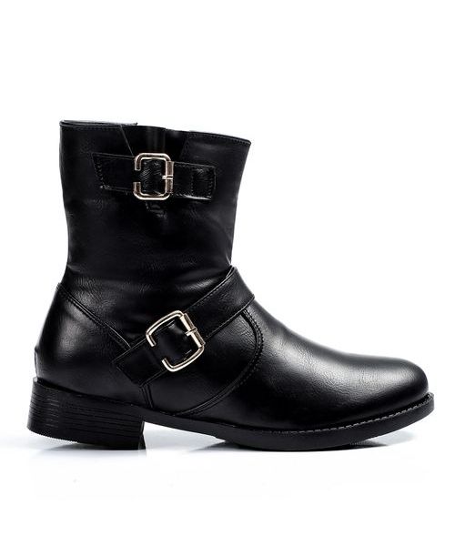 XO Style Solid Half Boot Faux Leather For Women - Black