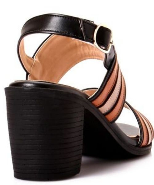 XO Style Faux Leather Heel Sandal For Women - Black Orange