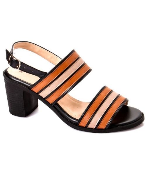 XO Style Faux Leather Heel Sandal For Women - Black Orange