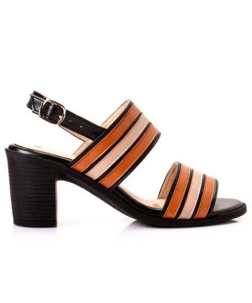 XO Style Faux Leather Heel Sandal For Women - Black Orange