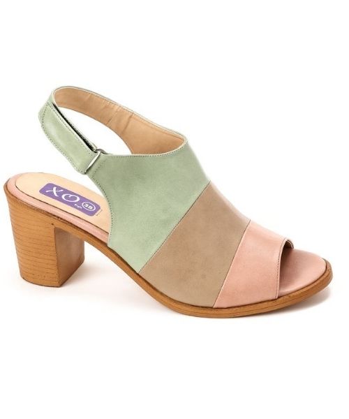 XO Style Faux Leather Heel Sandal For Women - Light Green