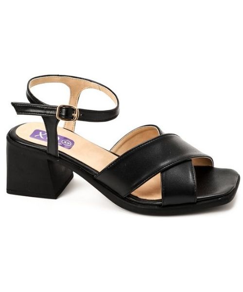 XO Style Faux Leather Heel Sandal For Women - Black