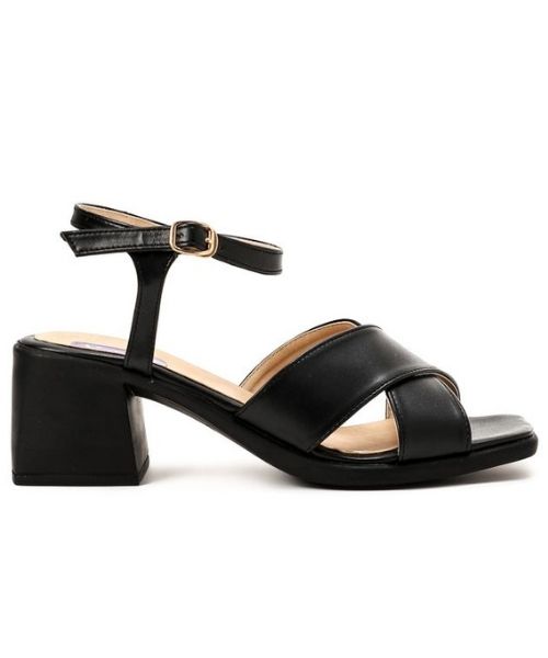 XO Style Faux Leather Heel Sandal For Women - Black