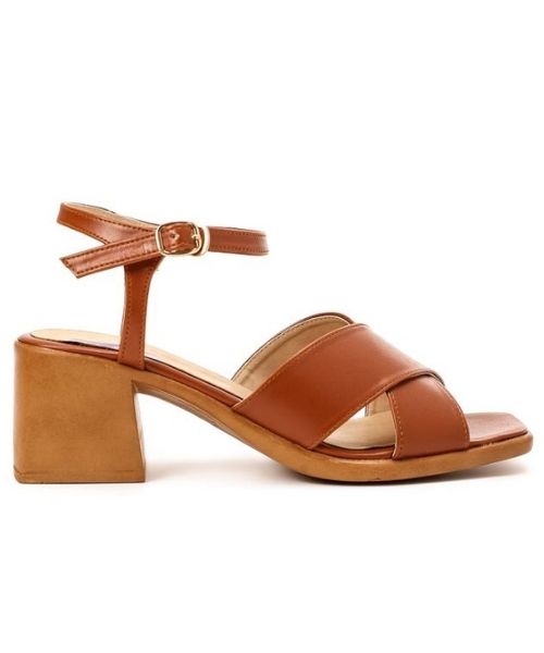 XO Style Faux Leather Heel Sandal For Women - Havana