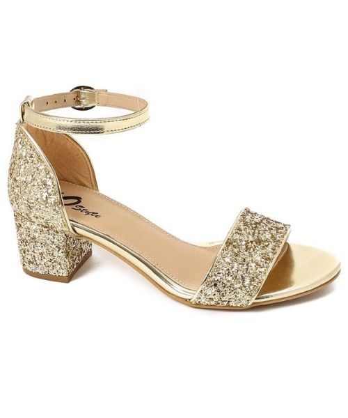 XO Style Faux Leather Heel Sandal For Women - Gold