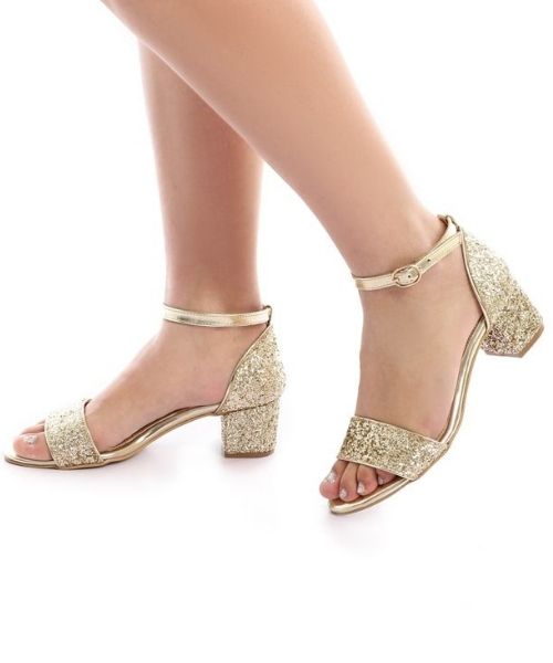 XO Style Faux Leather Heel Sandal For Women - Gold