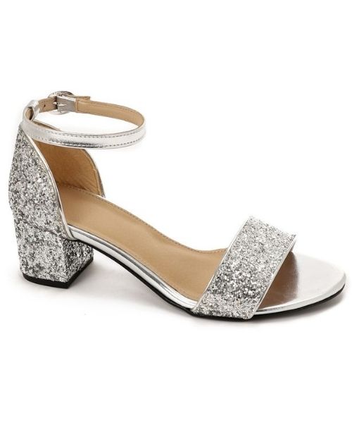 XO Style Faux Leather Heel Sandal For Women - Silver