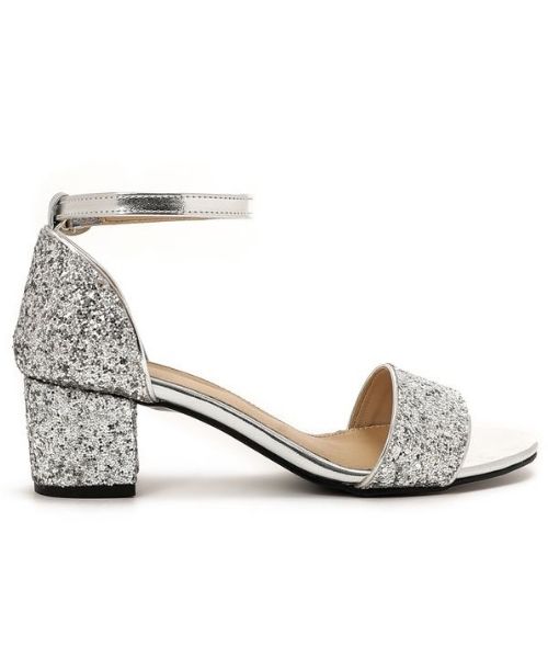 XO Style Faux Leather Heel Sandal For Women - Silver