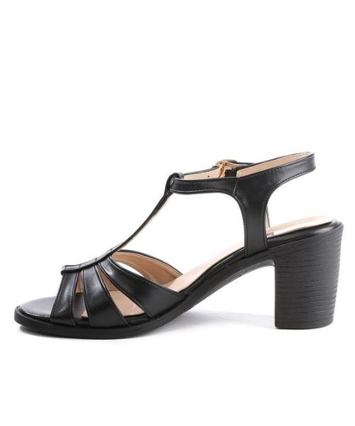 XO Style Faux Leather Heel Sandal For Women - Black