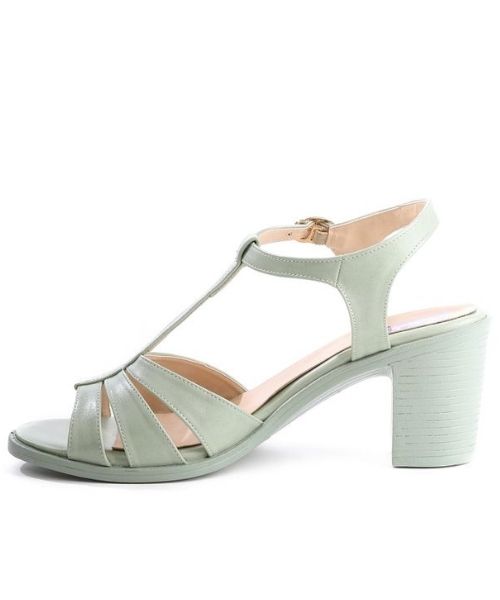 XO Style Faux Leather Heel Sandal For Women - Light Green