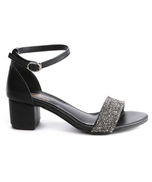 XO Style Faux Leather Heel Sandal For Women - Black