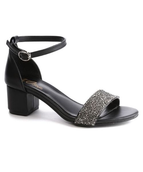 XO Style Faux Leather Heel Sandal For Women - Black