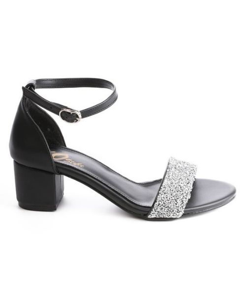 XO Style Faux Leather Heel Sandal For Women - Black Silver