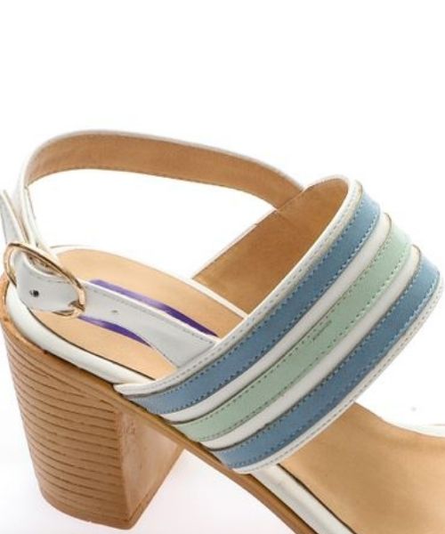 XO Style Faux Leather Heel Sandal For Women - White Blue