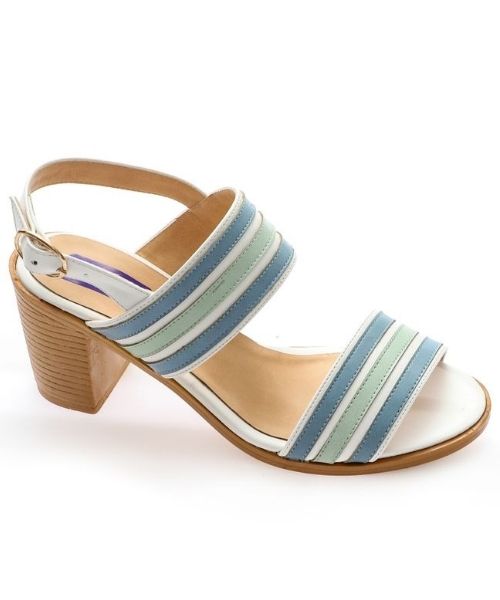 XO Style Faux Leather Heel Sandal For Women - White Blue