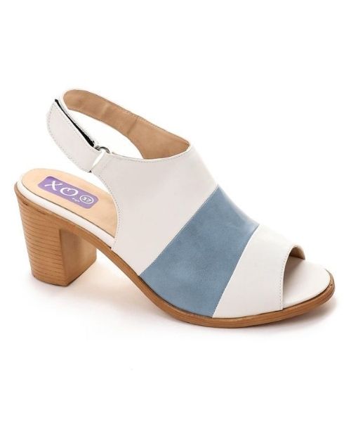 XO Style Faux Leather Heel Sandal For Women - White Blue