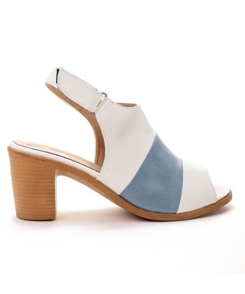 XO Style Faux Leather Heel Sandal For Women - White Blue