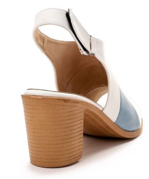 XO Style Faux Leather Heel Sandal For Women - White Blue