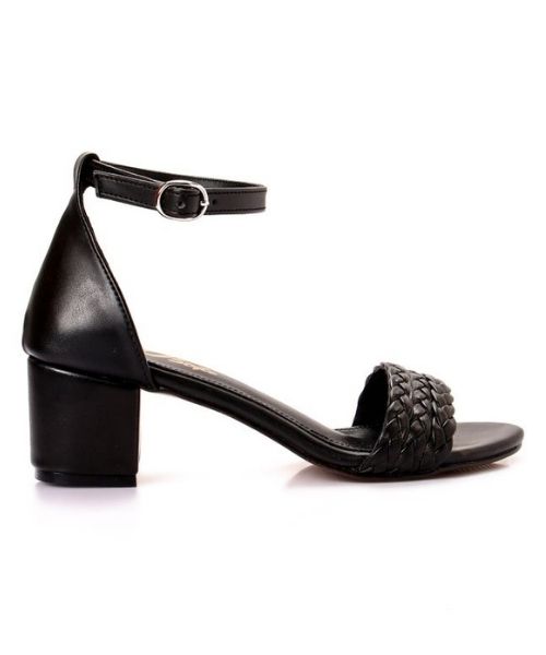 XO Style Faux Leather Heel Sandal For Women - Black