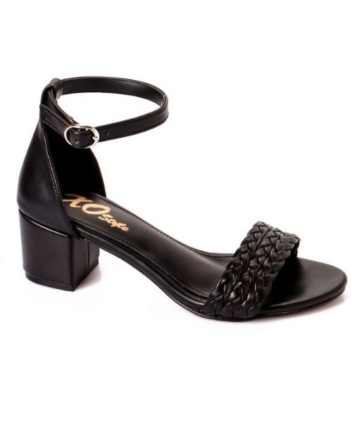 XO Style Faux Leather Heel Sandal For Women - Black