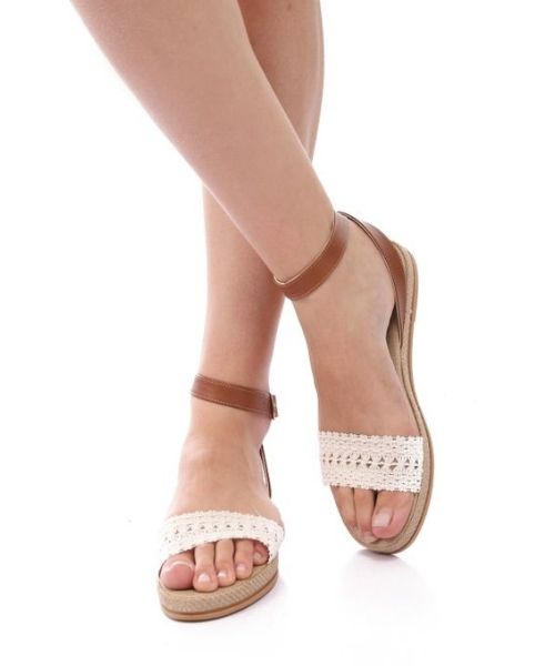 XO Style Faux Leather Heel Sandal For Women - Beige White