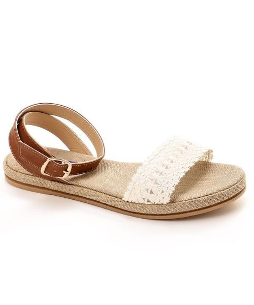 XO Style Faux Leather Heel Sandal For Women - Beige White