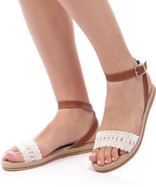 XO Style Faux Leather Heel Sandal For Women - Beige White