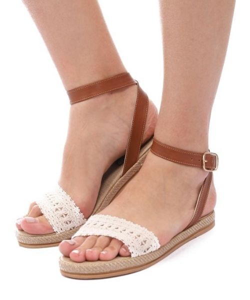 XO Style Faux Leather Heel Sandal For Women - Beige White