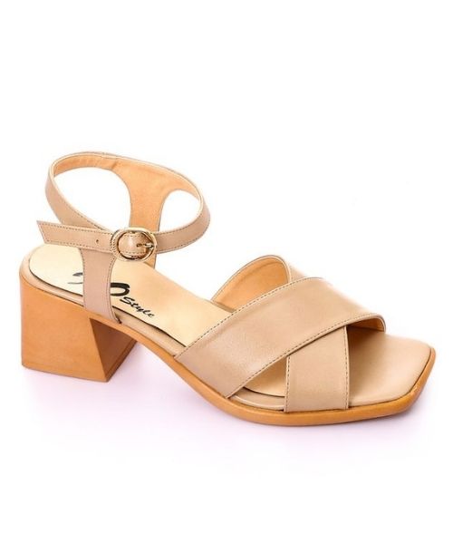 XO Style Faux Leather Heel Sandal For Women - Beige