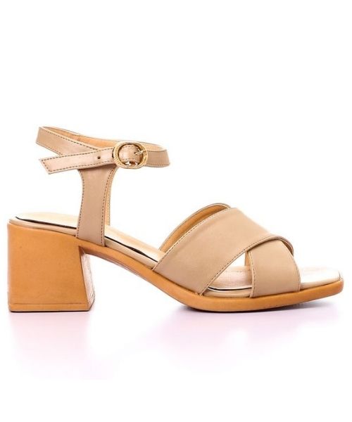 XO Style Faux Leather Heel Sandal For Women - Beige