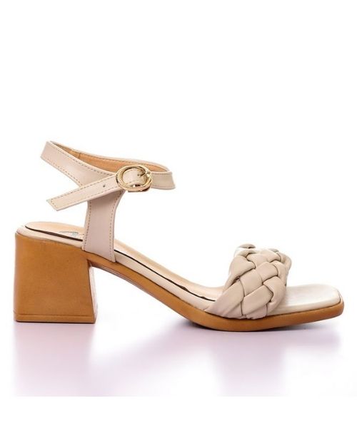 XO Style Faux Leather Heel Sandal For Women - Beige