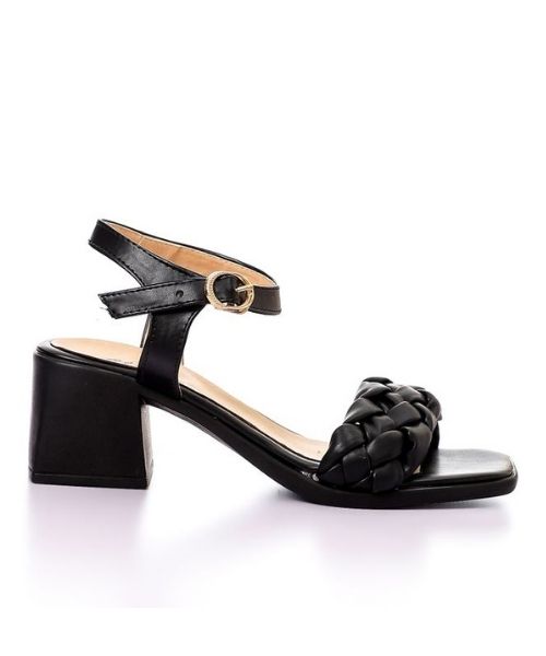 XO Style Faux Leather Heel Sandal For Women - Black