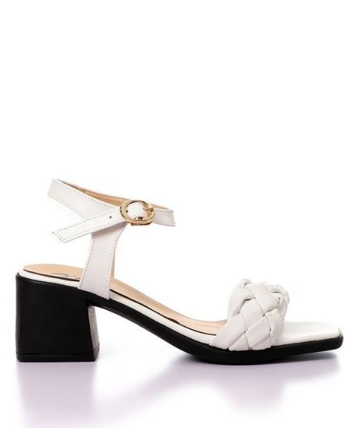 XO Style Faux Leather Heel Sandal For Women - White Black