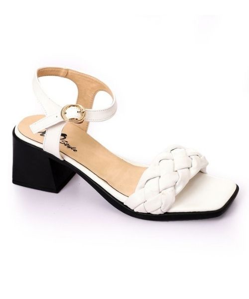 XO Style Faux Leather Heel Sandal For Women - White Black