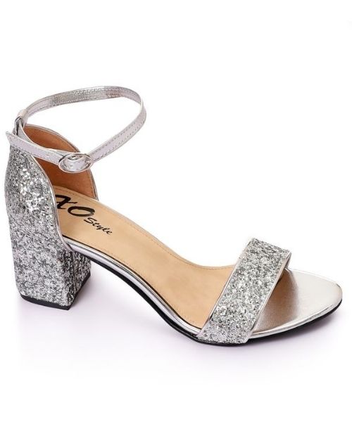 XO Style Faux Leather Heel Sandal For Women - Silver